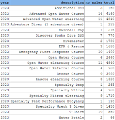 scuba dive school sales report