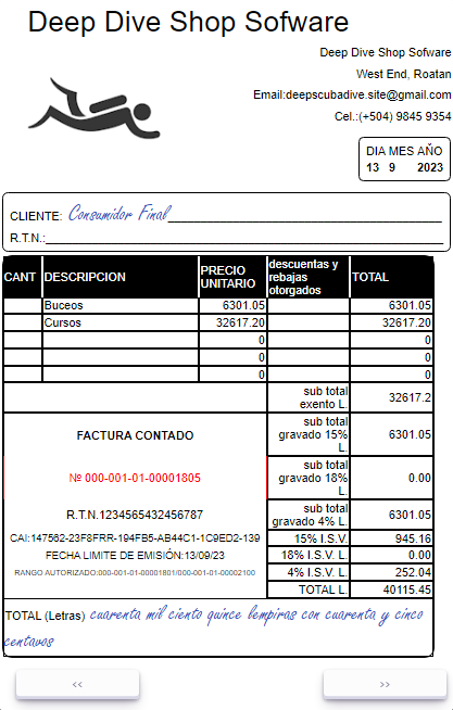 dive shop tax receipt